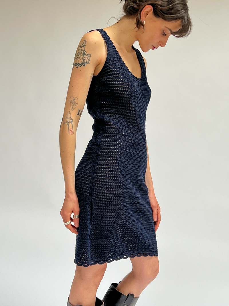 prada crochet dress Prada Pre-Owned Sleeveless Crochet Midi Dress | White