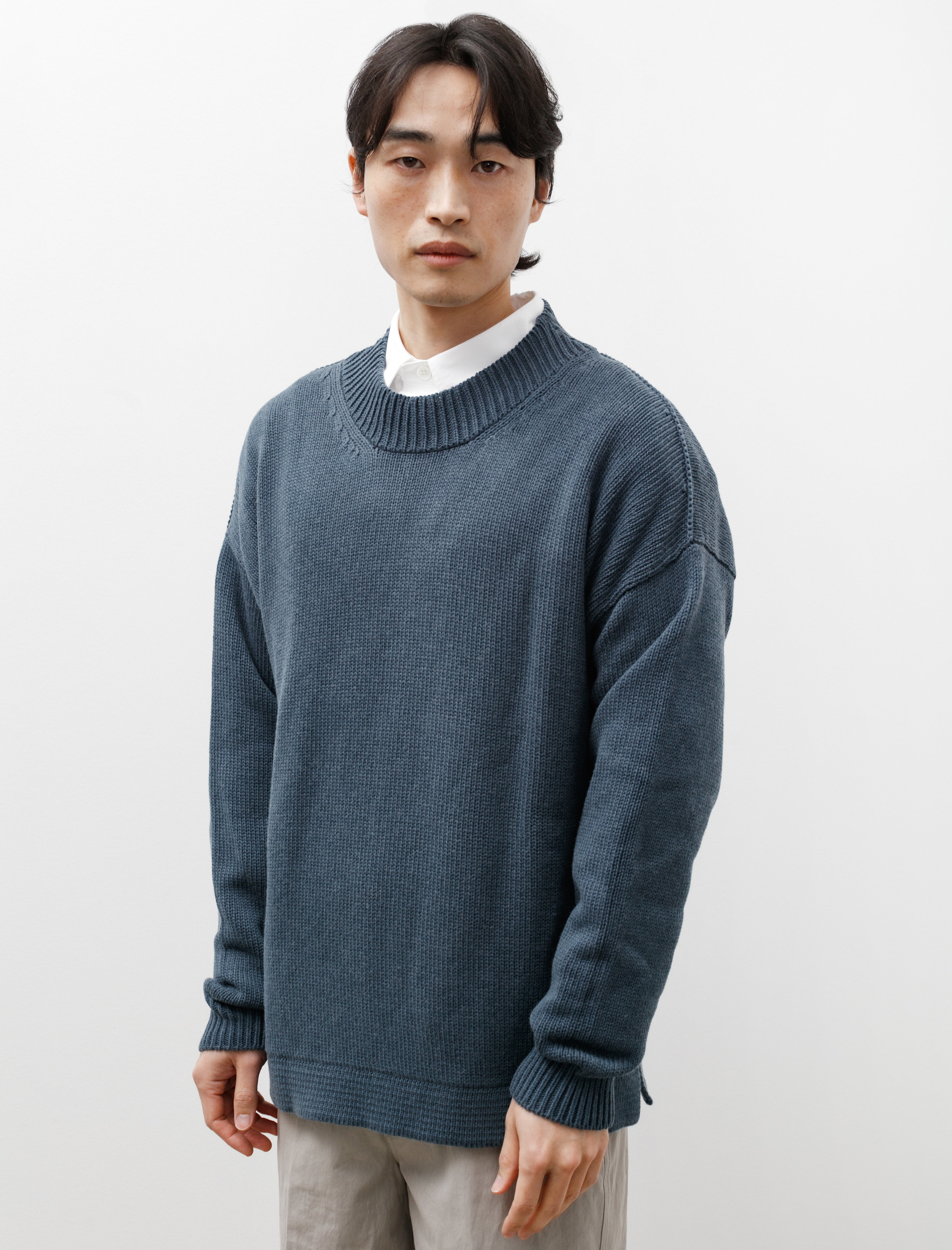 Margaret Howell Fisherman Crew Merino Cotton - Teal | Garmentory