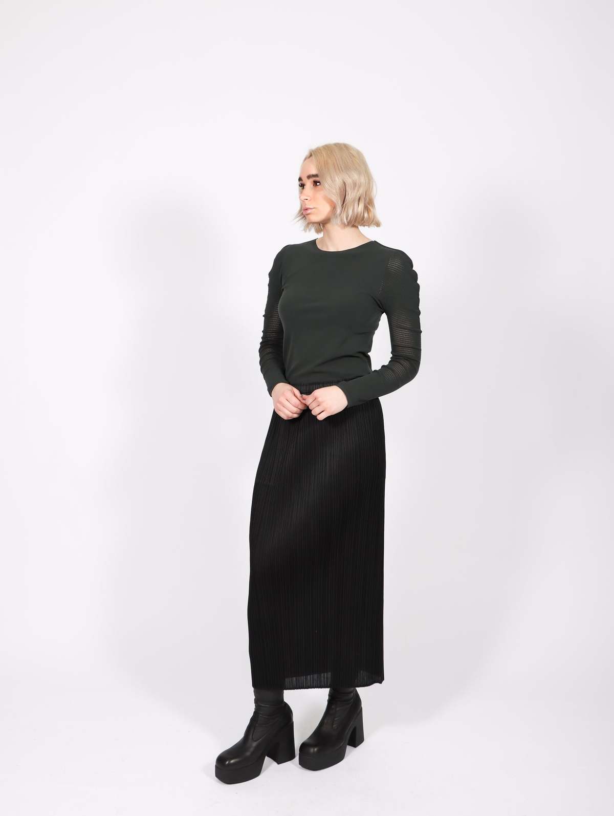 Pleats Please by Issey Miyake A-POC Skin Top - Green Charcoal