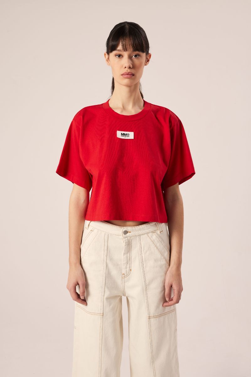 MM6 Maison Margiela Logo patch T-shirt - Red | Garmentory MM6 Maison Margiela Logo patch T-shirt - Red | Garmentory