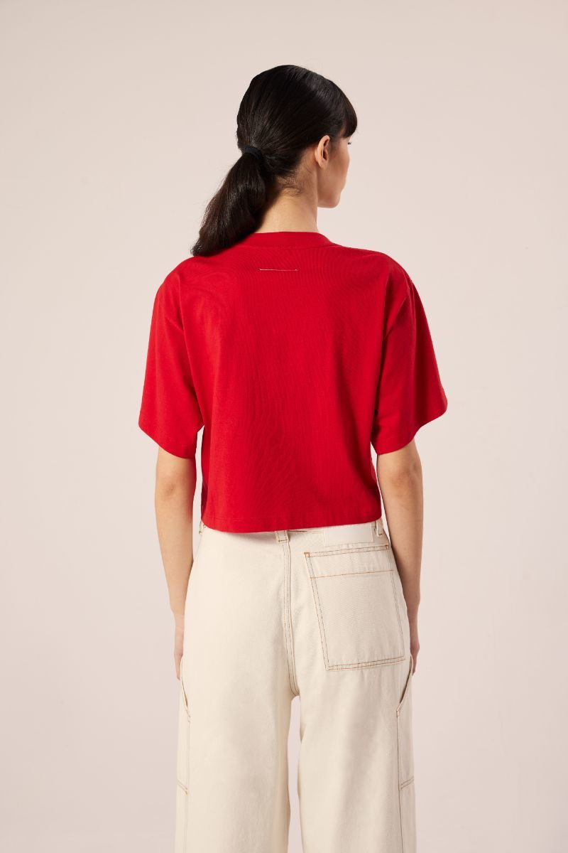 MM6 Maison Margiela Logo patch T-shirt - Red | Garmentory