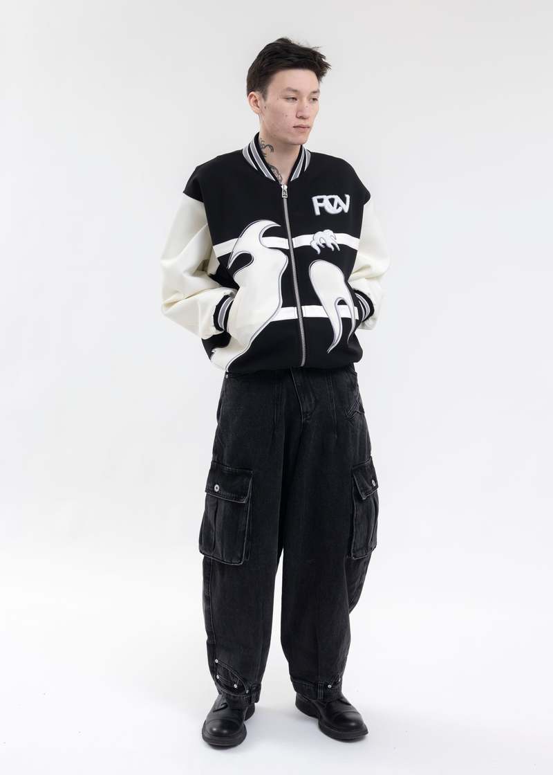 Feng Chen Wang DOUBLE WAIST DENIM CARGO pants - black | Garmentory