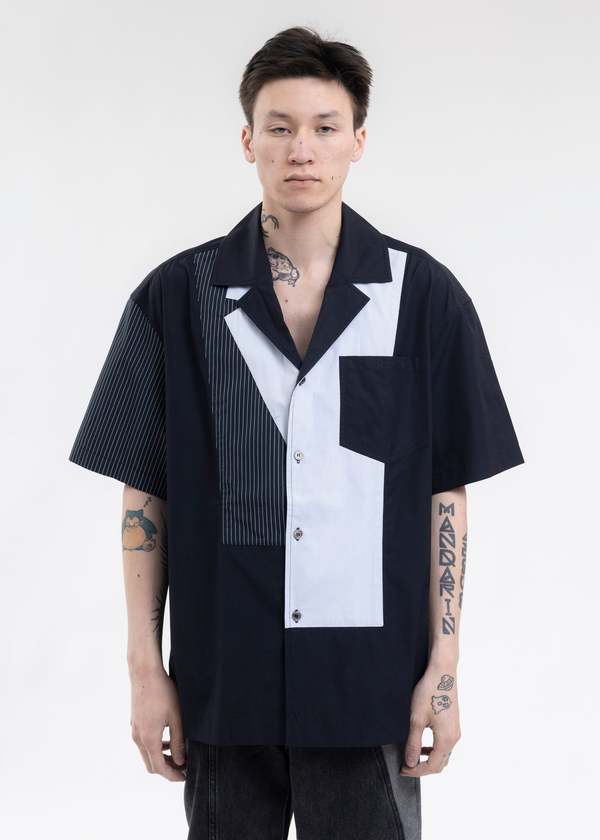 Feng Chen Wang Short Sleeve Shirt With Patched Panel - Navy Blue