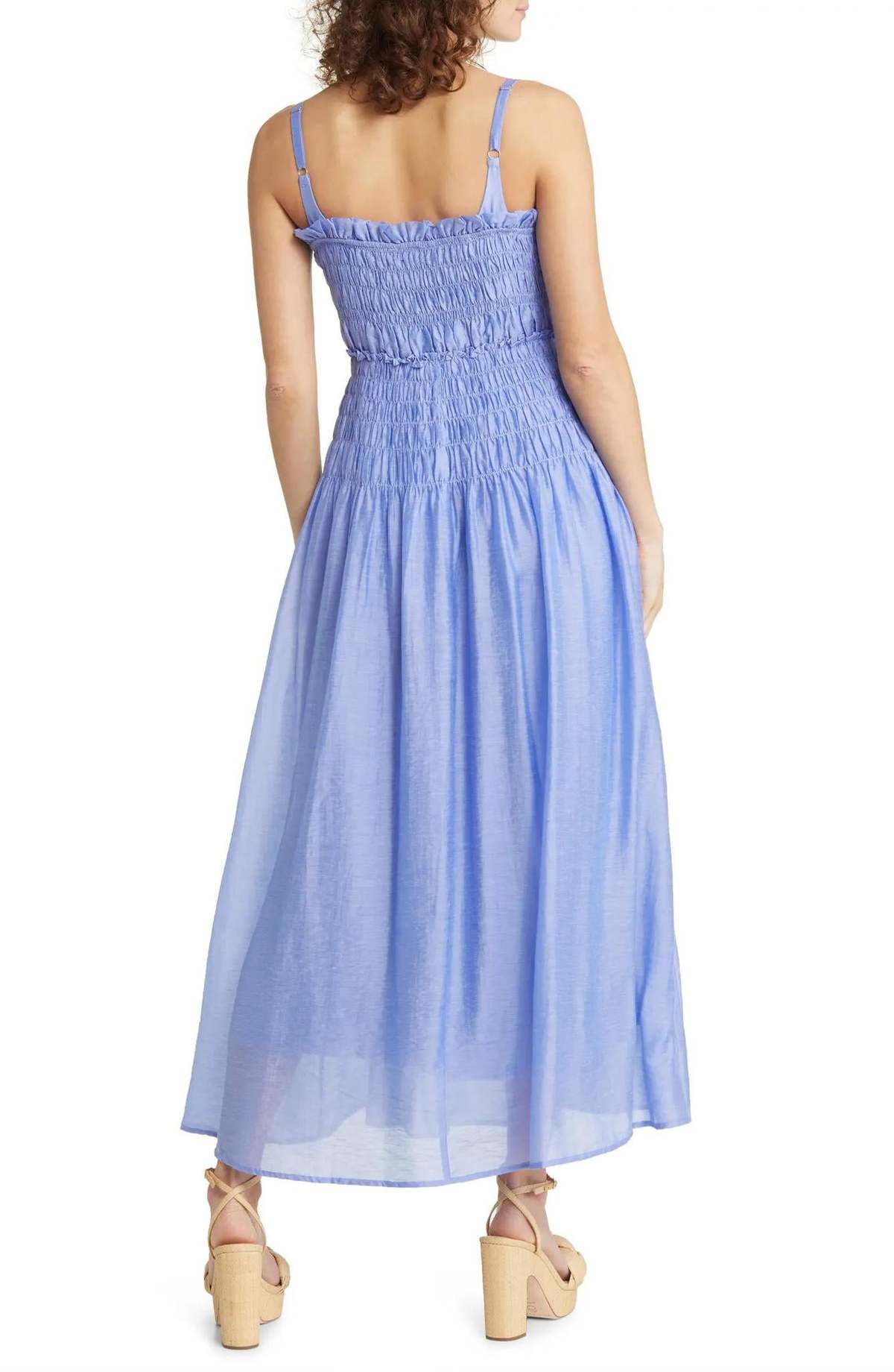 Shop Catkin Smocked Shirred Midi Dress - Periwinkle | Garmentory Shop Catkin Smocked Shirred Midi Dress - Periwinkle | Garmentory