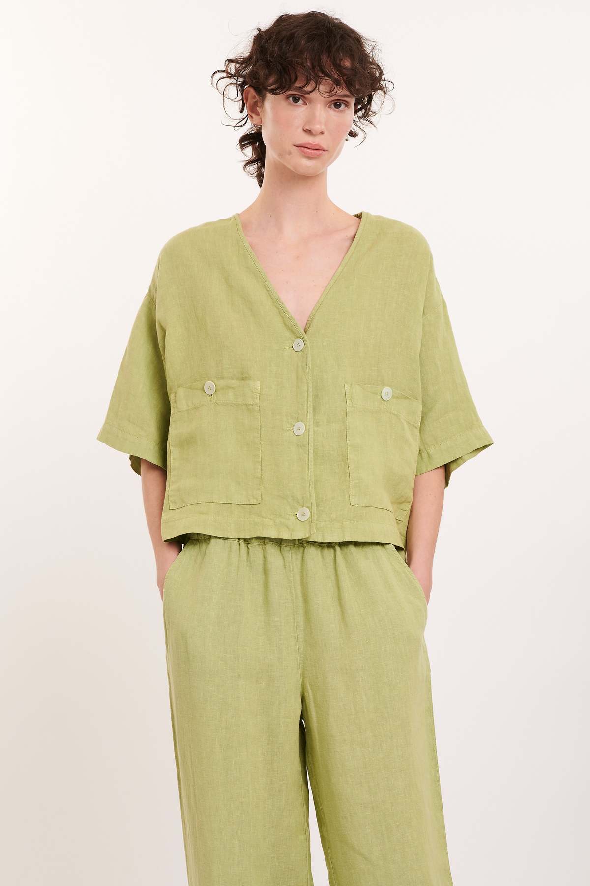Our Sister Ozzy Linen Shirt - Lime - Image 1 of 4