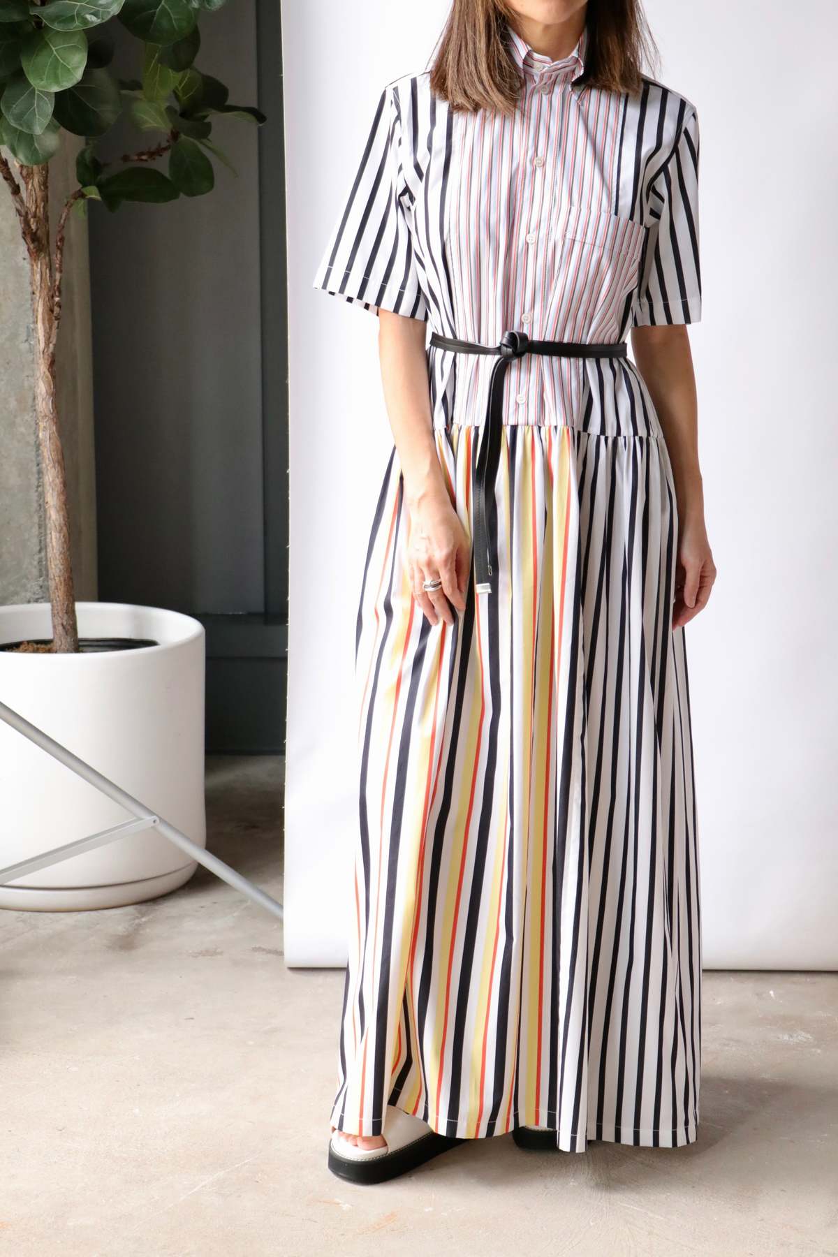 chinese dress ladies utcoco Womens Casual Short Sleeve Button Down Tie Waist Ruffled Striped  Maxi Shirt Dress (X-Small, Black) at Amazon Women's Clothing store main image 0