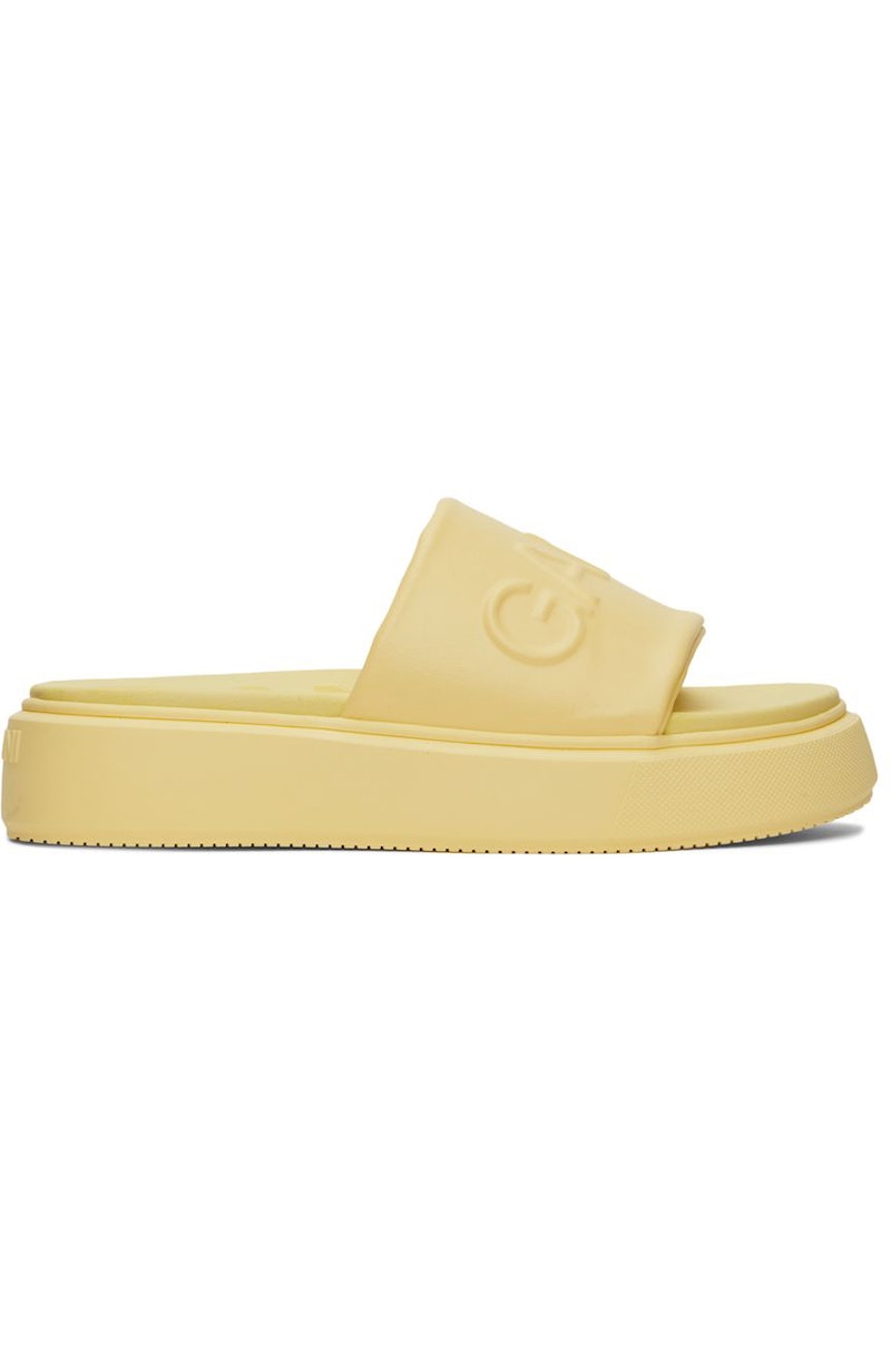 【関税&送料込】Ganni Yellow Synthetic Leather And Fabric Sn GANNI Yellow Vegea Slides | Garmentory