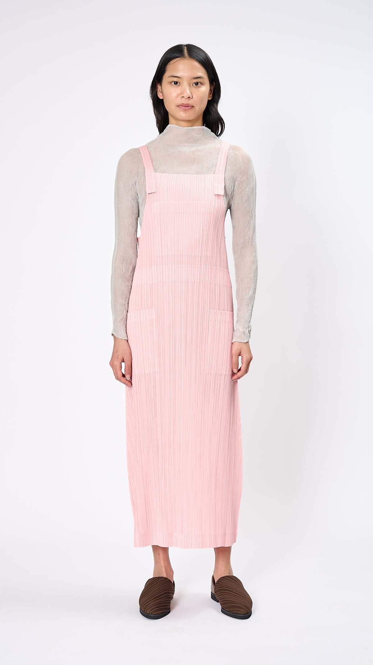 high low light pink dress Women Mallory Baby Pink Stripe Jacquard High Slit Gown main image 1