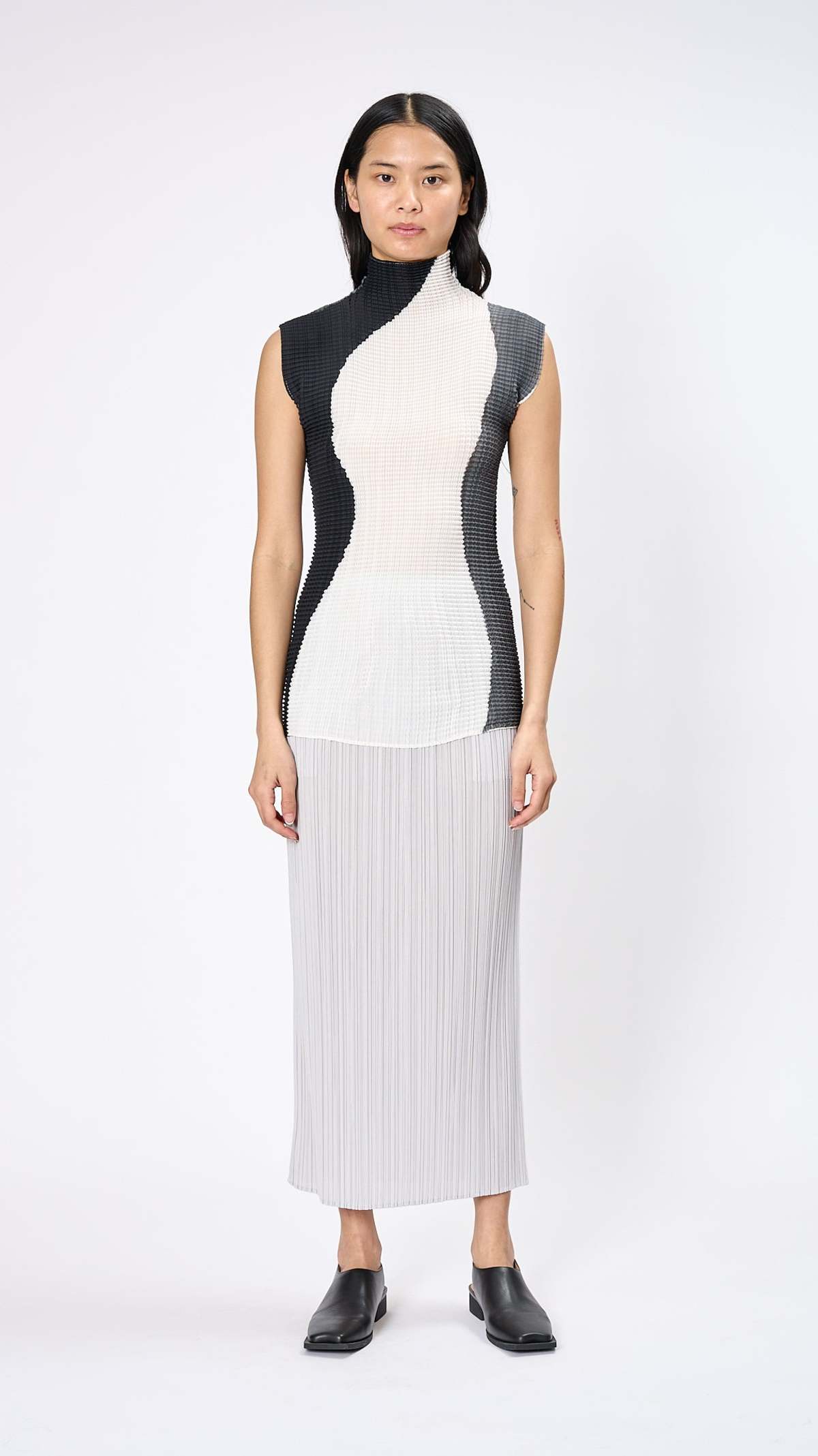Issey Miyake Shaped Pleats Top - White/Black | Garmentory