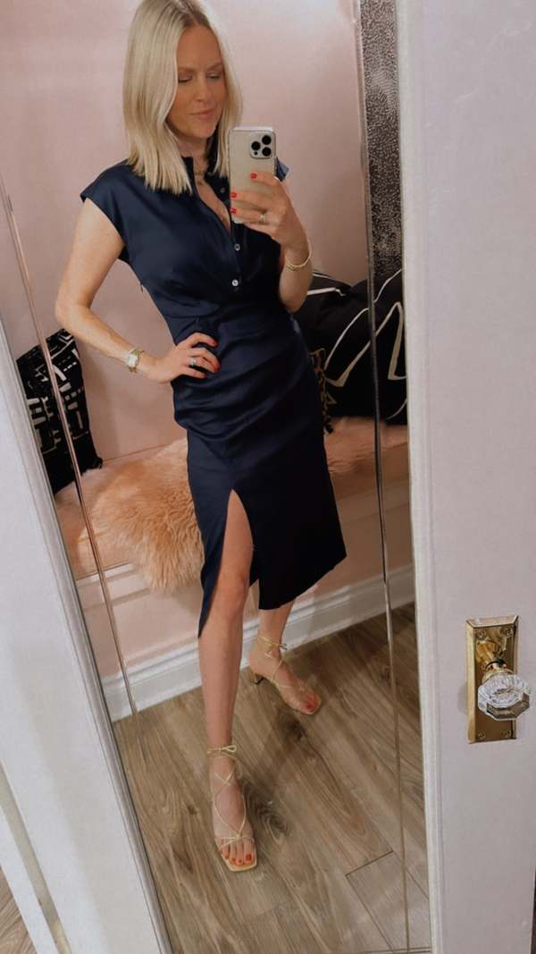 princess polly baby blue dress FRAME Denim Sleeveless Twist Shirt Dress - Navy Blue