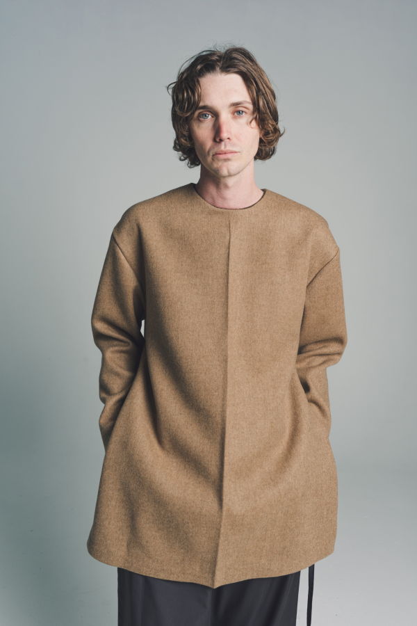 Rier Hazelnut Forest Wool Open Back Tunic Overcoat - Natural