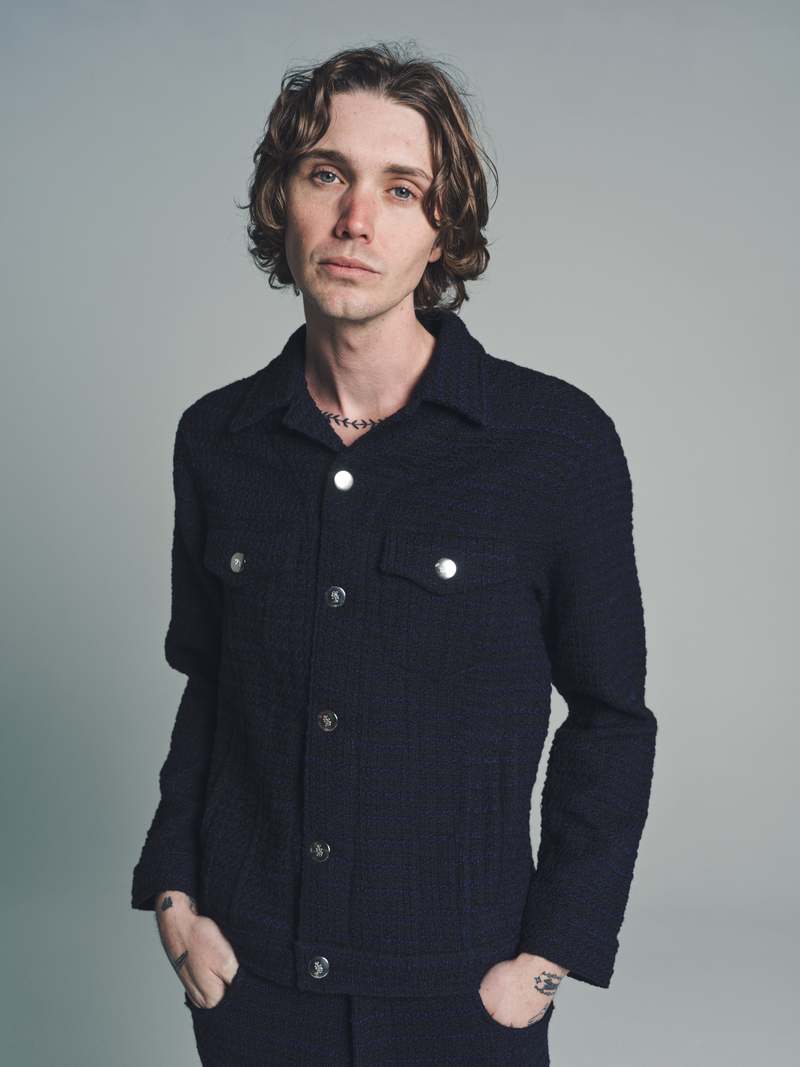 Ernest W. Baker Boucle Wool Spread Collar Jacket - Navy | Garmentory