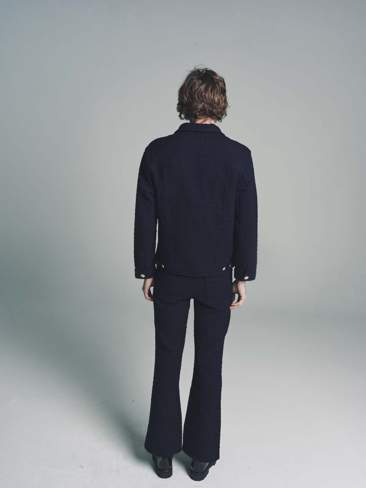 Ernest W. Baker Boucle Wool Spread Collar Jacket - Navy | Garmentory