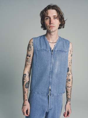 GABRIELA COLL GARMENTS ベスト サイズ3 Gabriela Coll Garments No193 Bleached Denim Zipper Vest - Indigo