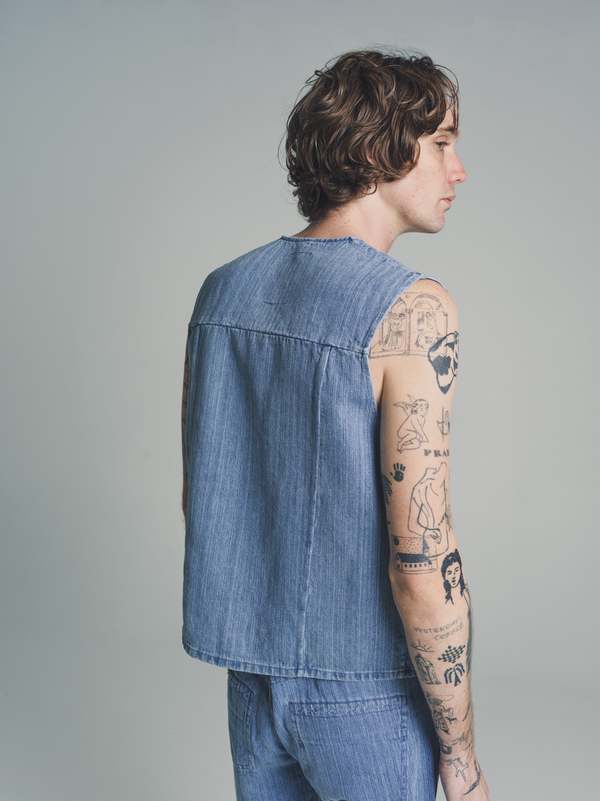 Gabriela Coll Garments No193 Bleached Denim Zipper Vest - Indigo