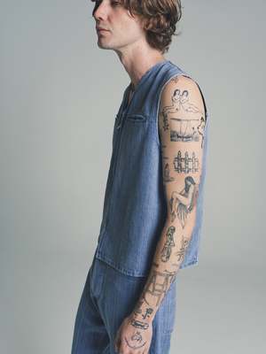 Gabriela Coll Garments No193 Bleached Denim Zipper Vest - Indigo