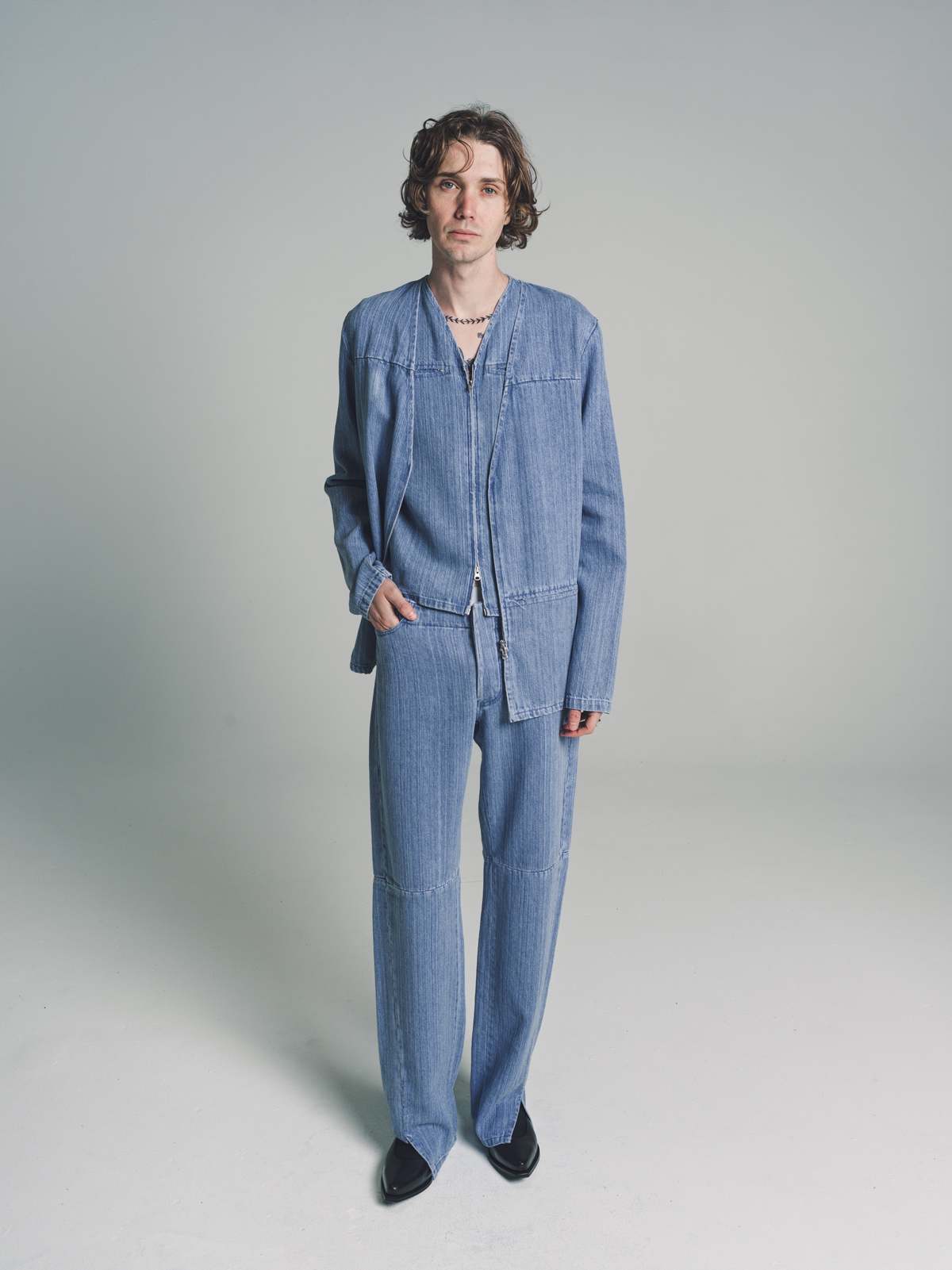 Gabriela Coll Garments No193 Bleached Denim Zipper Vest - Indigo