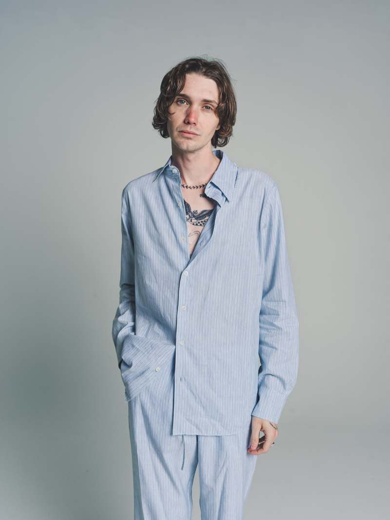 GABRIELA COLL GARMENTS　ストライプコットンシャツ Gabriela Coll Garments Linen Striped Shirt - Striped Blue
