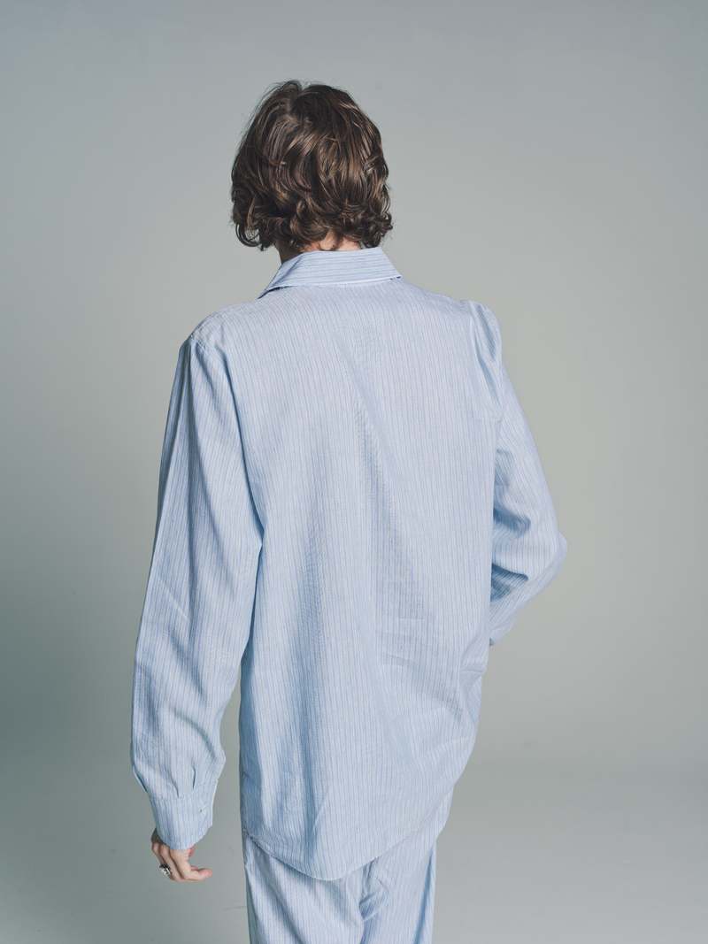 GABRIELA COLL GARMENTS　ストライプコットンシャツ Gabriela Coll Garments Linen Striped Shirt - Striped Blue