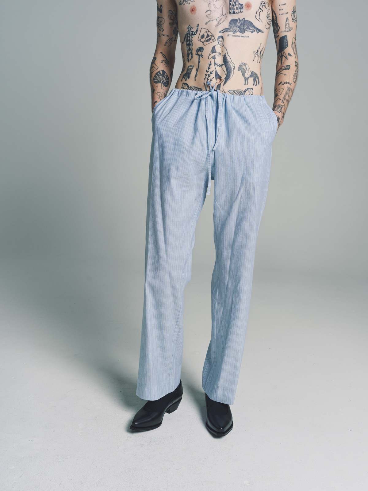 Gabriela Coll Garments Linen Trousers Striped Blue Garmentory