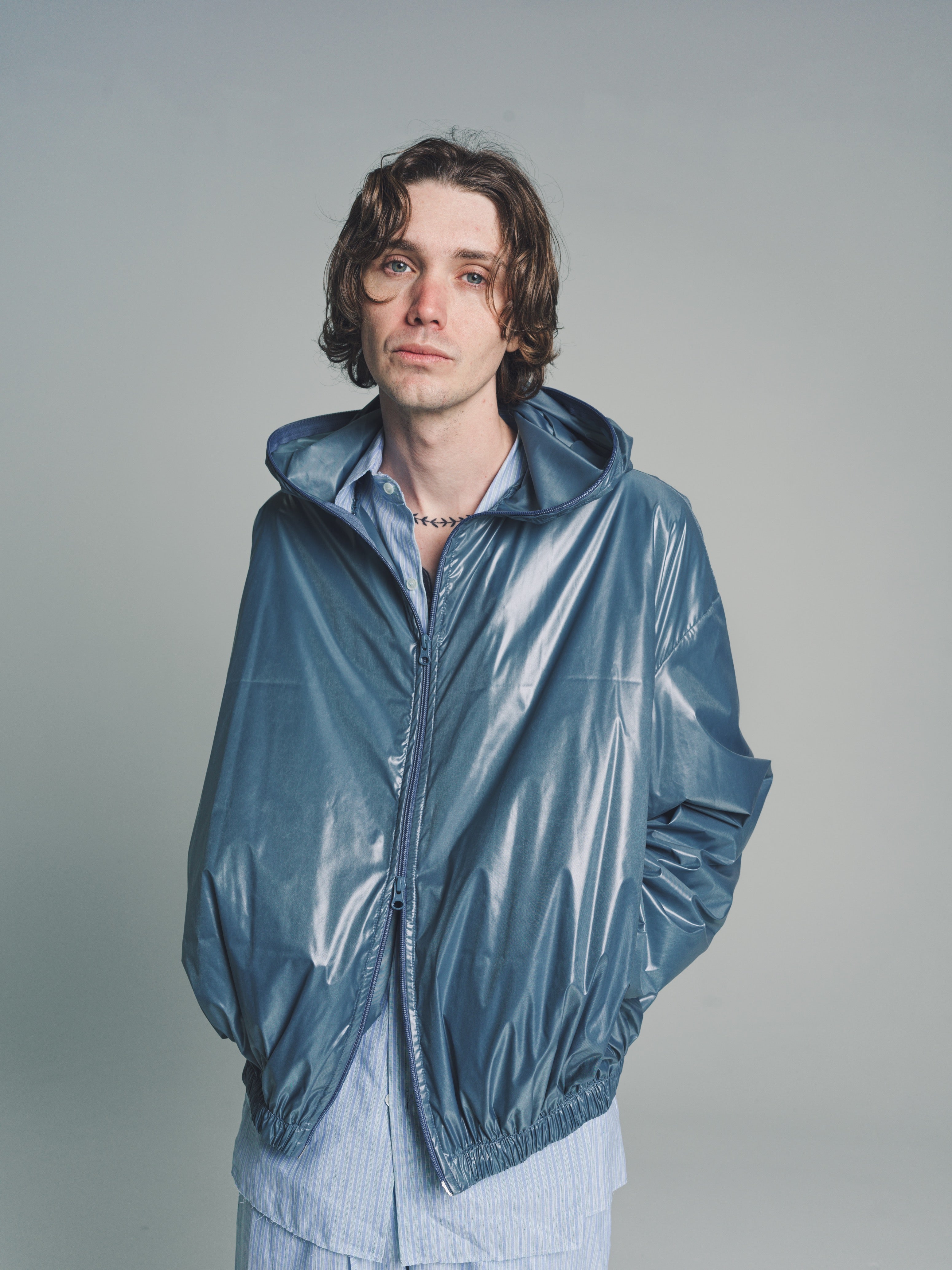 Gabriela Coll Garments No.216 Poly Recycled Limonta Hooded Zipper Jacket - Blue