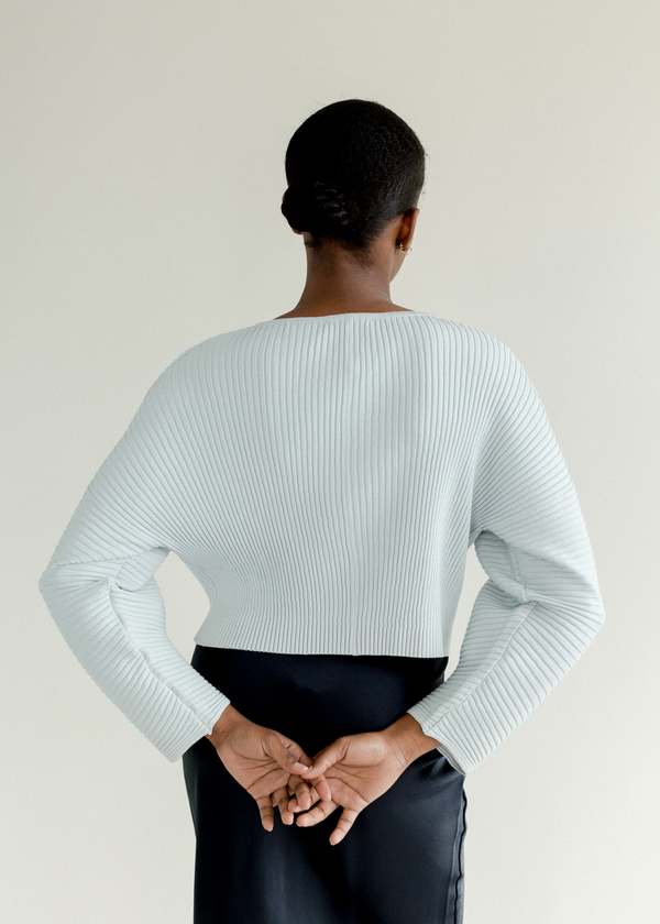 Amomento Ribbed Crop Zip-Up Cardigan - Sky Blue | Garmentory