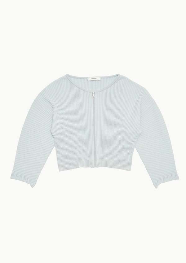 Amomento Ribbed Crop Zip-Up Cardigan - Sky Blue | Garmentory