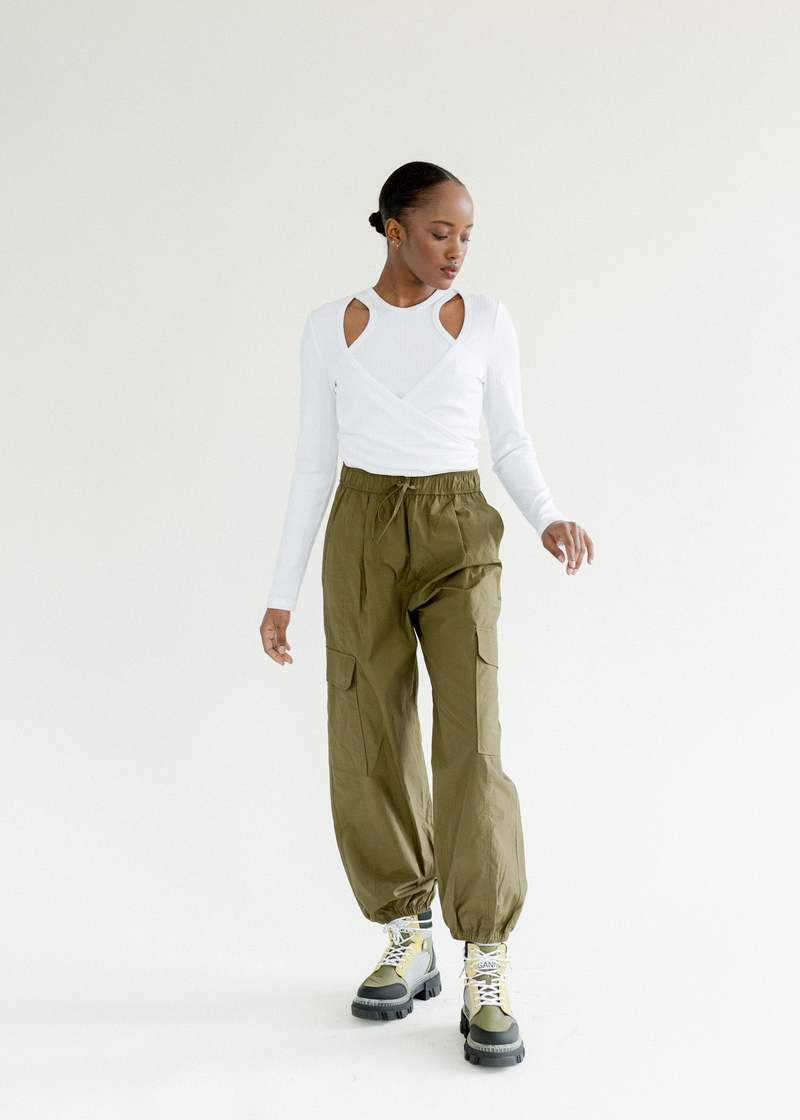 Ganni | Rib Jersey Wrap Blouse | Bright White | Garmentory