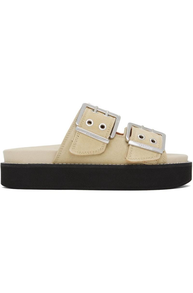GANNI Beige Buckle Sandals | Garmentory