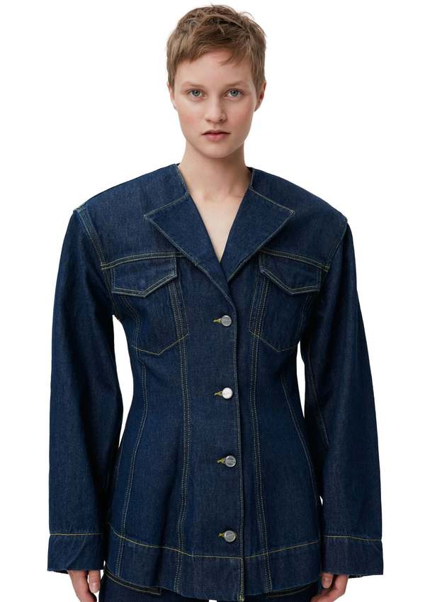 Ganni Rinse Denim Fitted Blazer - Rinse | Garmentory
