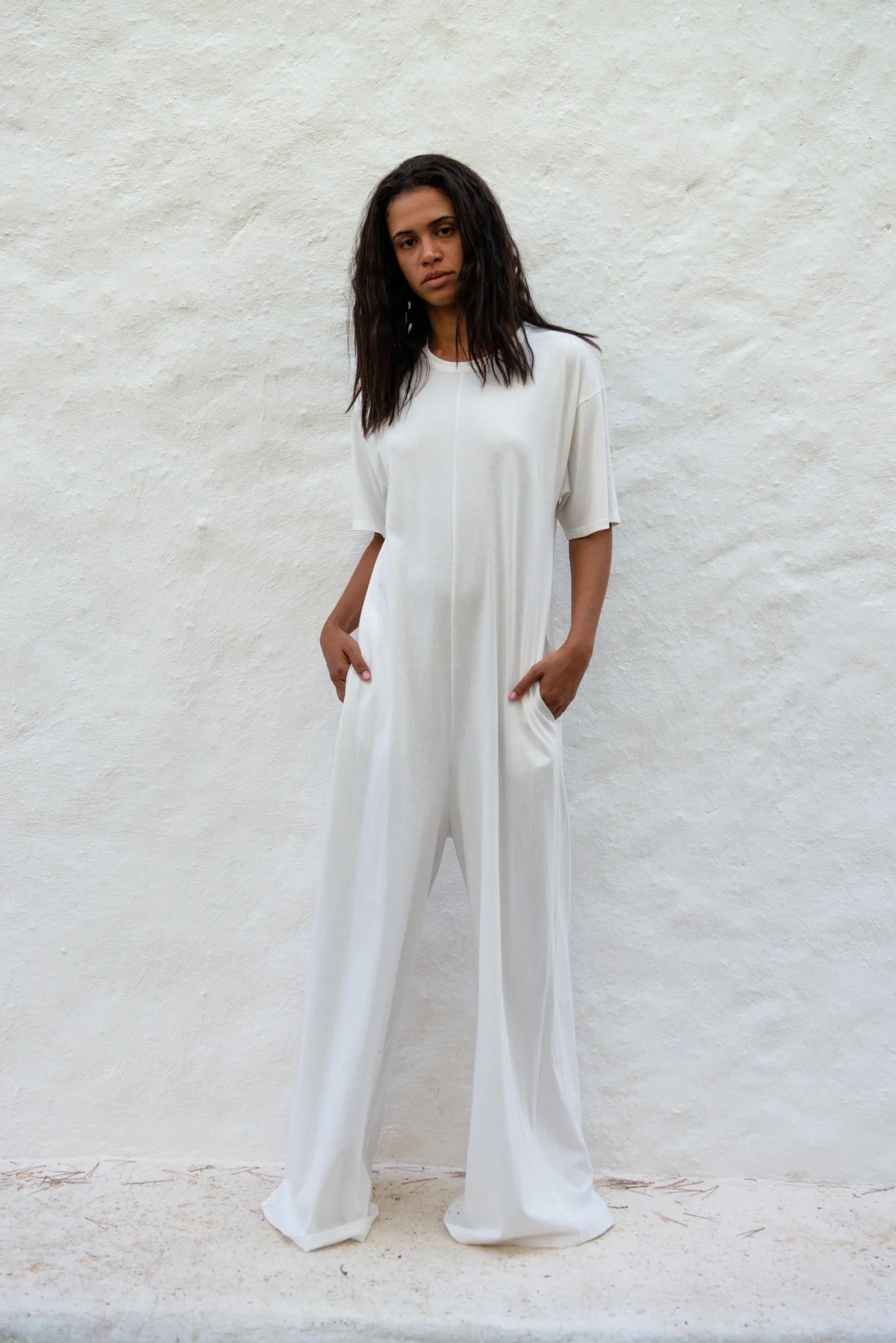 【CAN PEP REY】LONG JUMPSUIT ジャンプスーツ S Can Pep Rey Elena Short Sleeve Jumpsuit - Off White | Garmentory