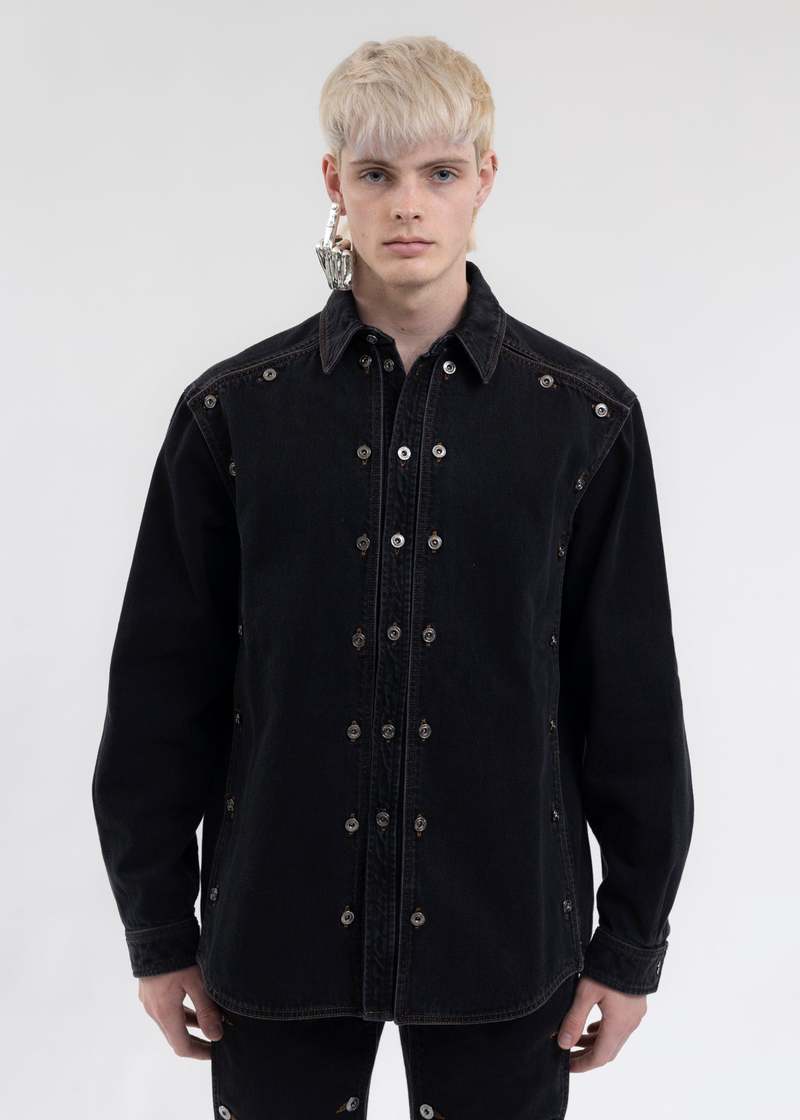 Y/project Evergreen Snap Off Denim Shirt - Black | Garmentory