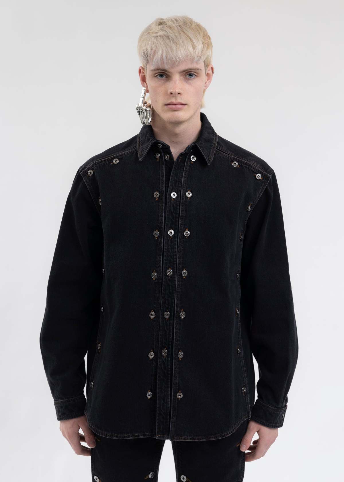 Y/project Evergreen Snap Off Denim Shirt - Black | Garmentory