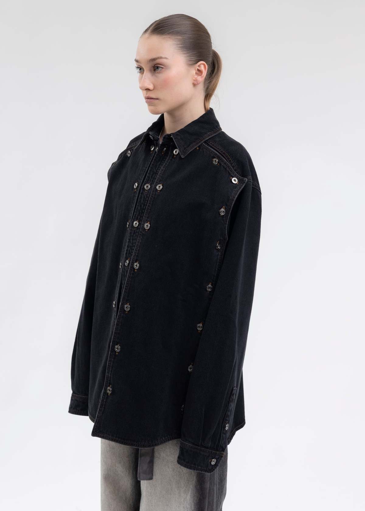 Y/project Evergreen Snap Off Denim Shirt - Black | Garmentory