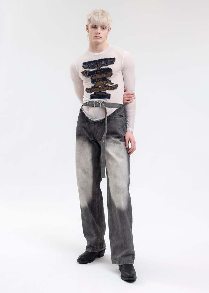 Y/project FADED Y BELT ARC JEANS - BLACK | Garmentory 