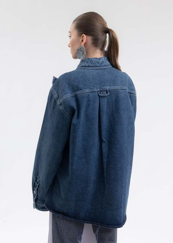 Y/project CLASSIC BUTTON PANEL DENIM SHIRT - NAVY | Garmentory