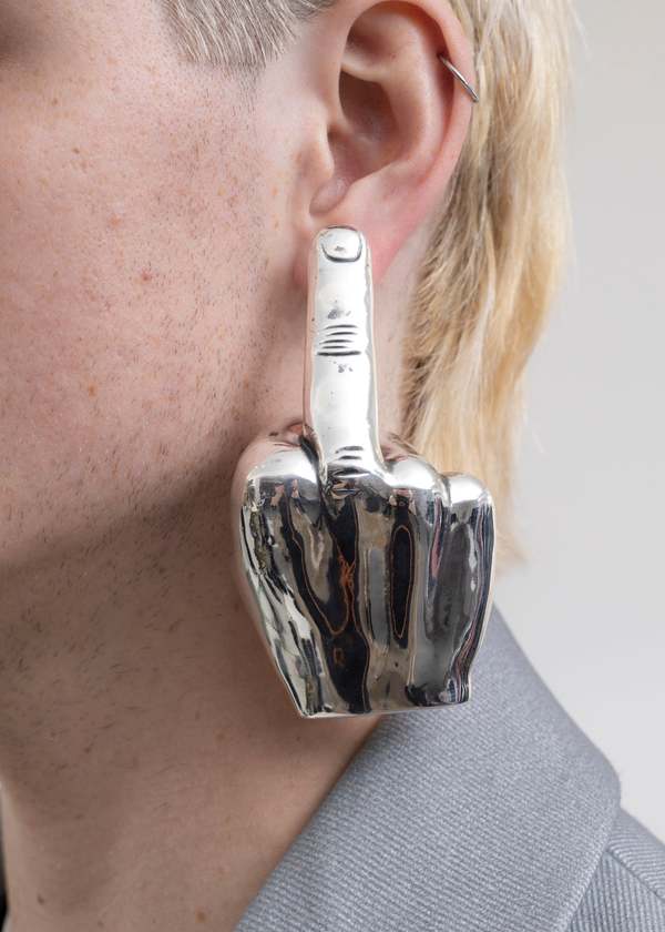 Y/project MAXI FUCK YOU SINGLE EARRING - Silver | Garmentory