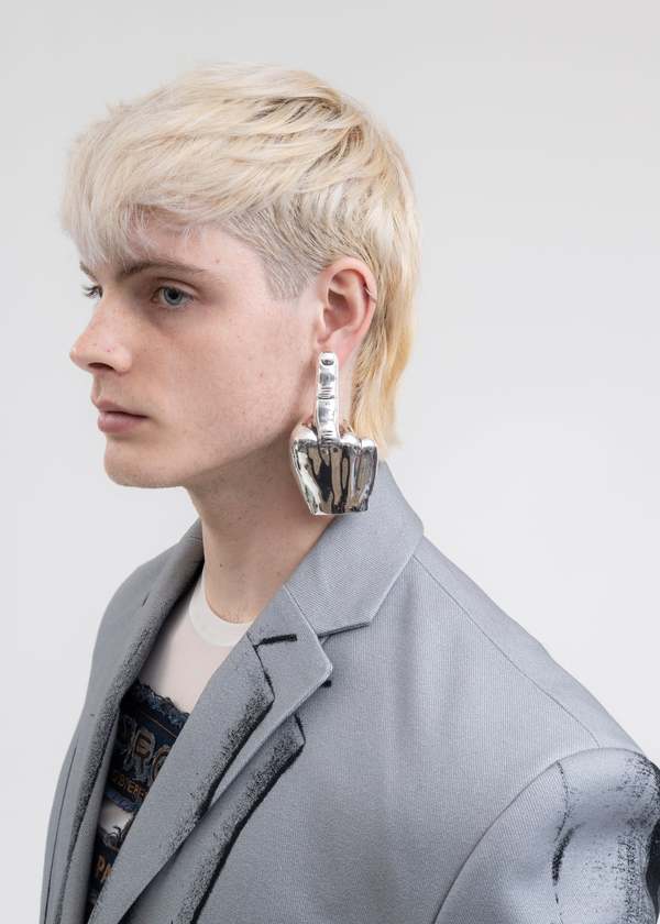 Y/project MAXI FUCK YOU SINGLE EARRING - Silver | Garmentory