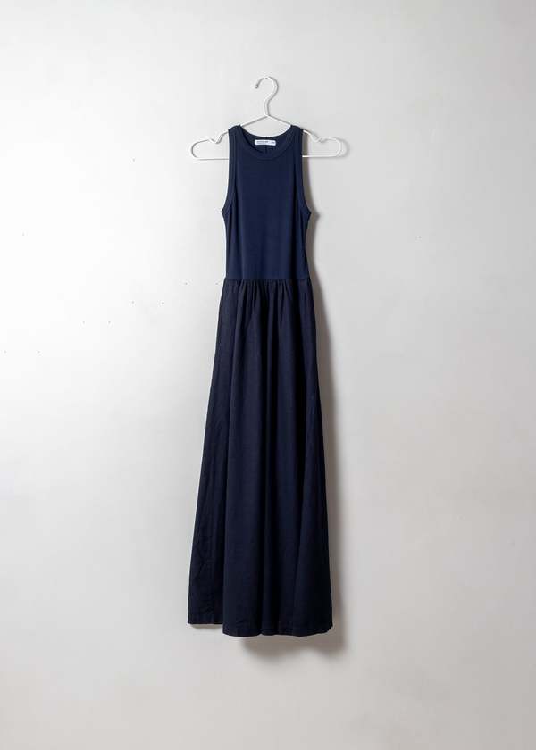 Stateside Linen Mixed Media High Neck Dress - Navy | Garmentory Stateside Linen Mixed Media High Neck Dress - Navy | Garmentory