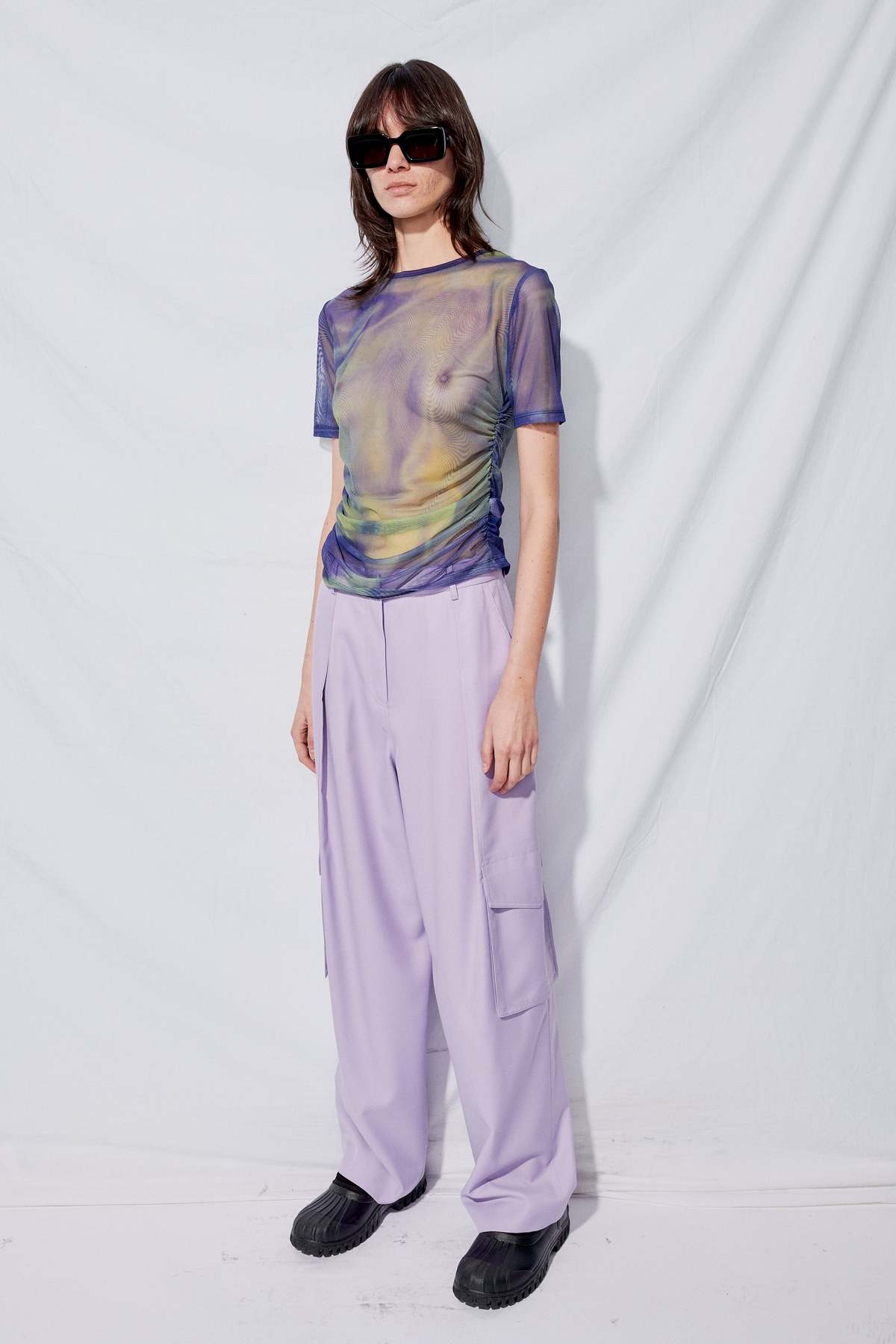 DRAE Mesh Shirt - Blue Glitch Print - Image 3 of 10