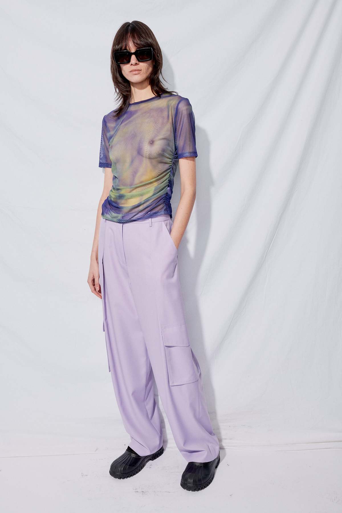 DRAE Mesh Shirt - Blue Glitch Print - Image 6 of 10