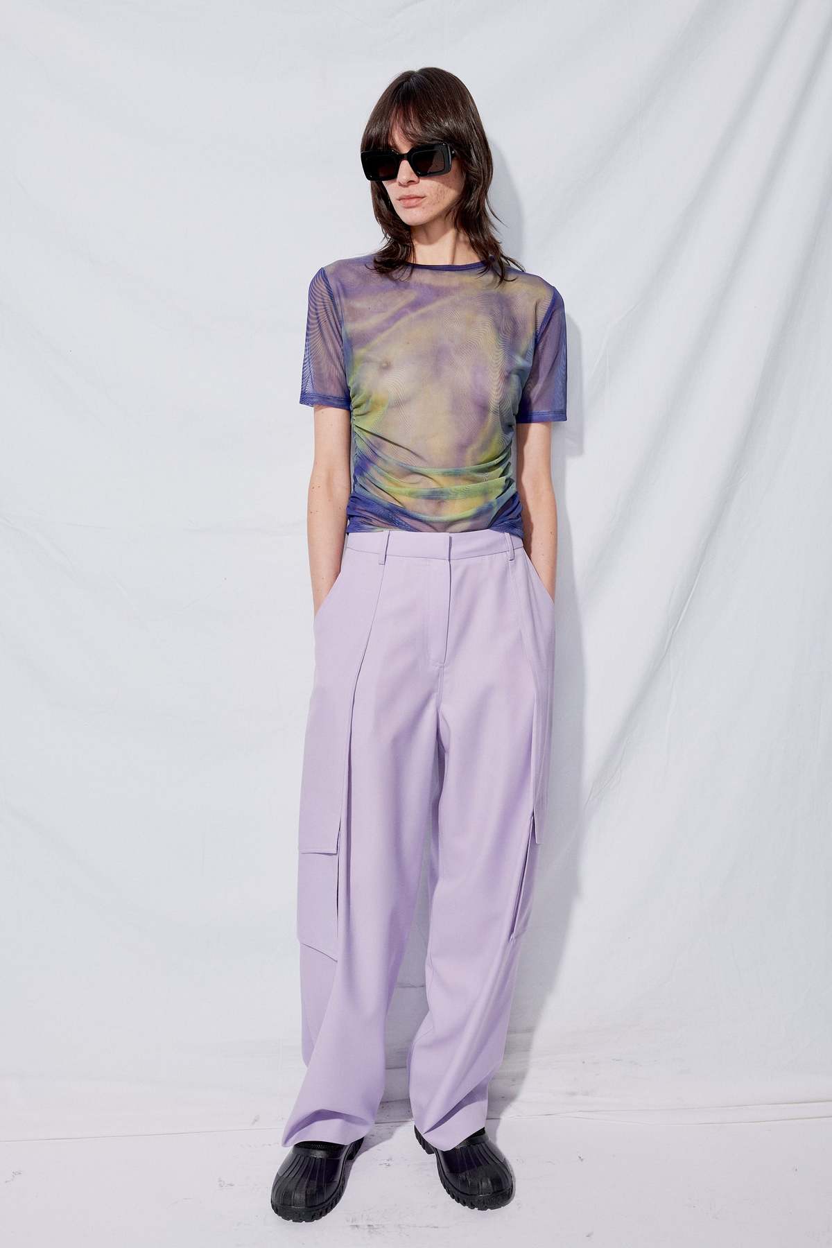 DRAE Mesh Shirt - Blue Glitch Print - Image 7 of 10