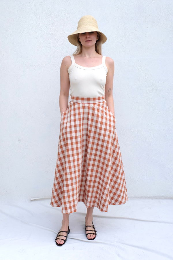 Caron Callahan Malva Skirt - Terracotta Gingham