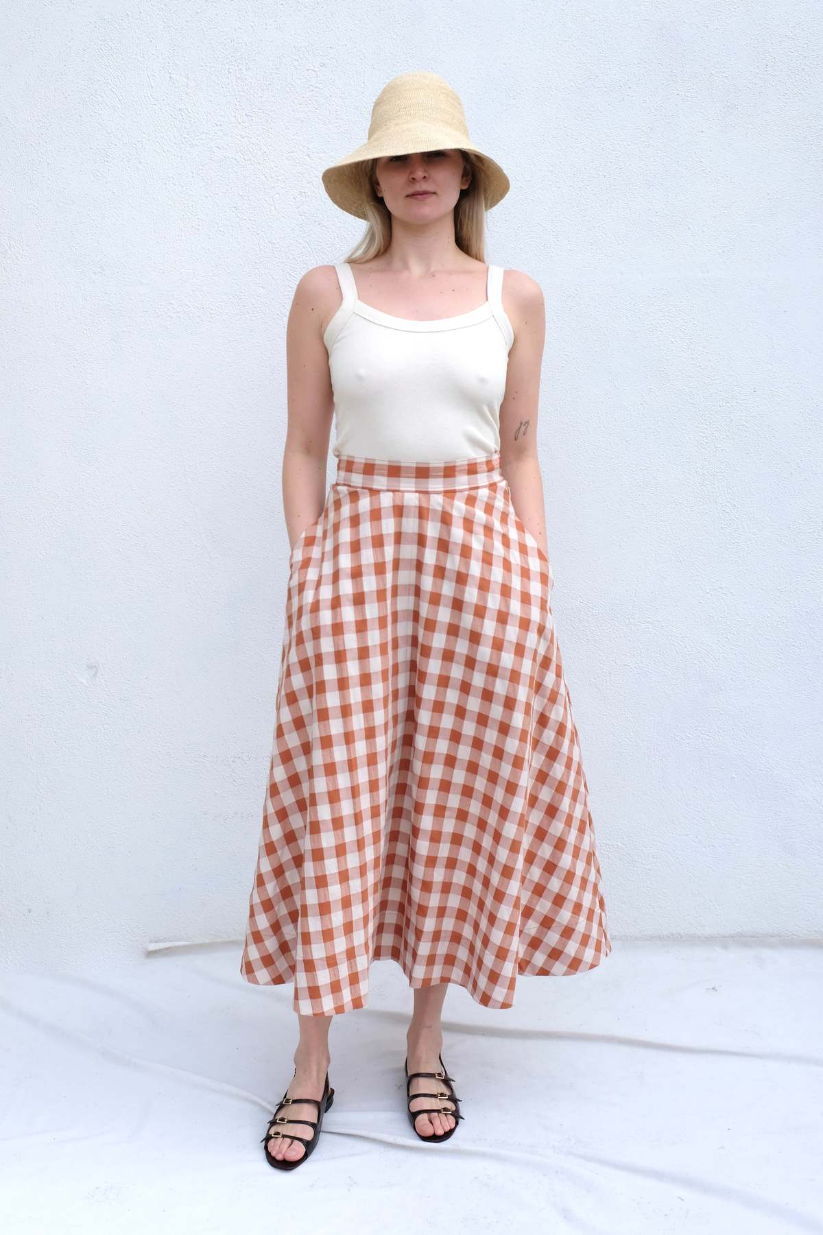 Caron Callahan Malva Skirt - Terracotta Gingham - Image 1 of 4
