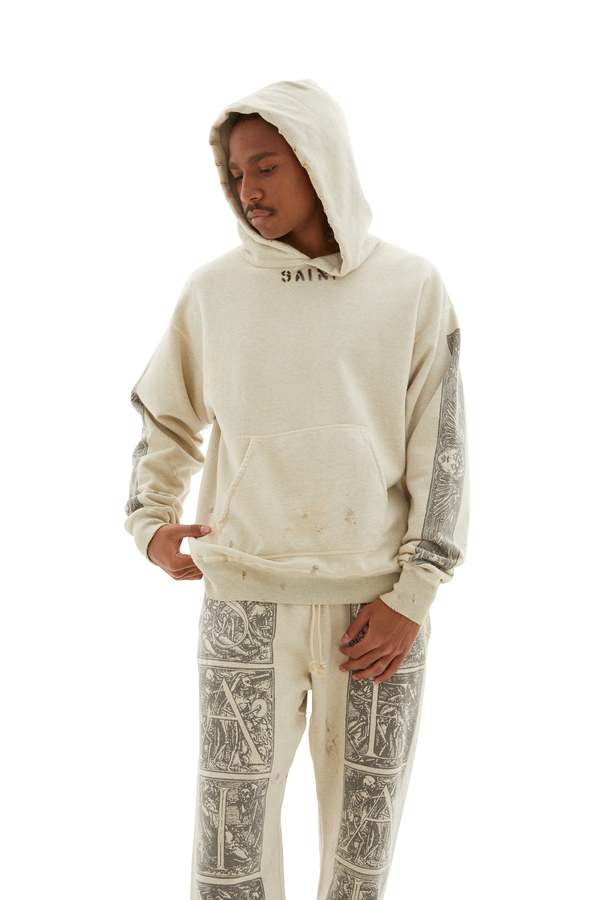 Saint Michael Denim Tears Mural Hoodie sweater - Grey | Garmentory