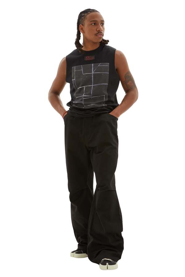 RAF SIMONS Sleeveless Oversized T-shirt w/Abstract Print - Black