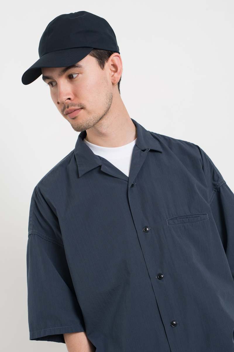 Nanamica Open Collar Wind H/S Shirt - Marine Navy | Garmentory