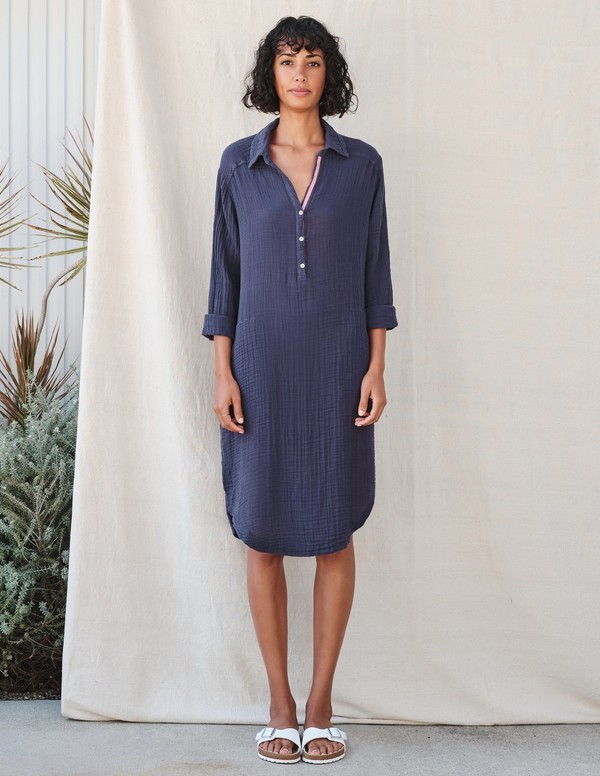 Sundry Long Sleeve Shirt Tail Dress - Navy