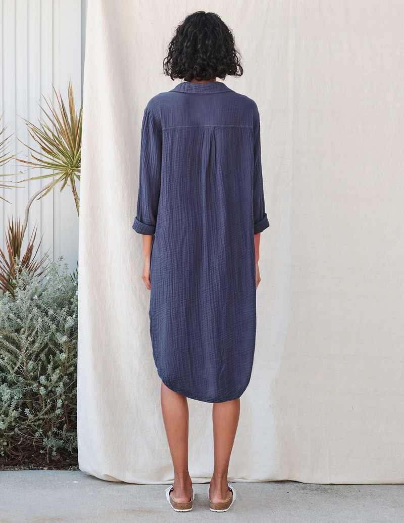 Sundry Long Sleeve Shirt Tail Dress - Navy | Garmentory