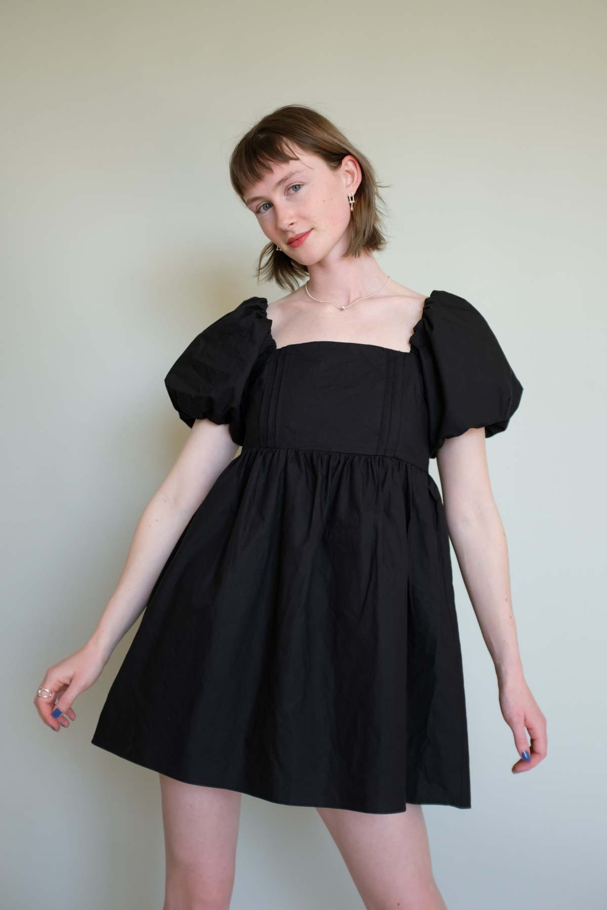 Puff sleeve mini dress in Black | Garmentory Puff sleeve mini dress in Black | Garmentory